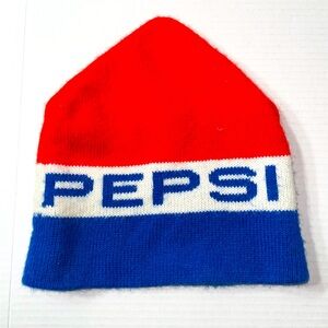 Vintage Pepsi Beanie Cap Red White Blue Knit Toboggan Hat 1970's Nostalgia‎ Cola